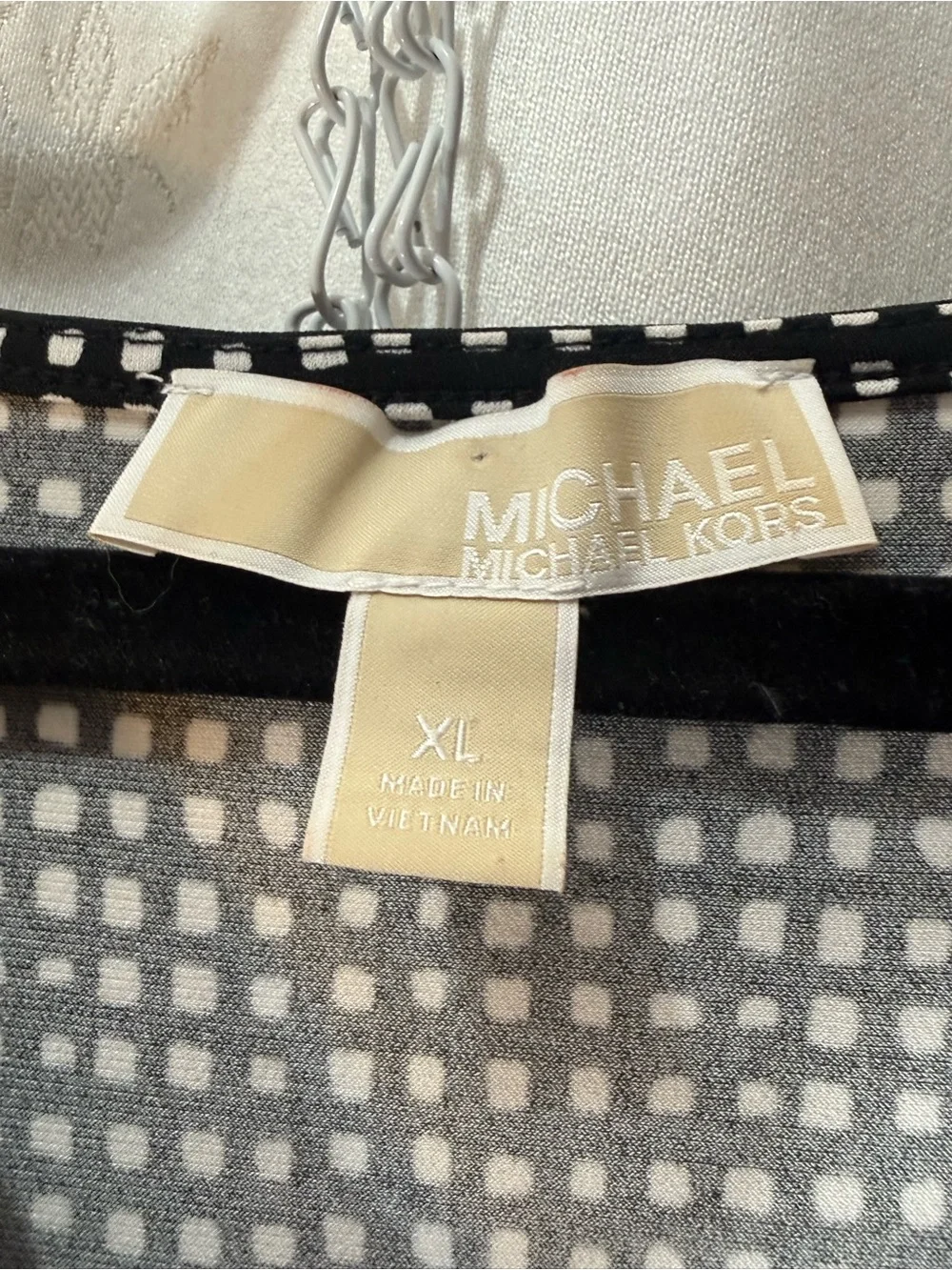 Michael Kors Black and White Checker Midi Wrap Dress